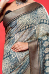 Midnight Blue Dola Silk Saree With Unstitched Blouse