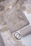 Grey Organza Unstitched Salwar Suit With Organza Dupatta