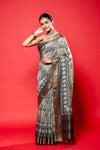 Midnight Blue Dola Silk Saree With Unstitched Blouse
