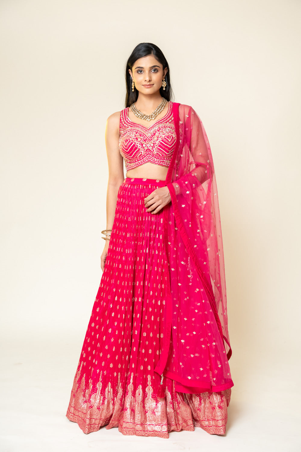 Rani Chinon Lehenga Set With Net Dupatta