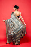 Midnight Blue Dola Silk Saree With Unstitched Blouse
