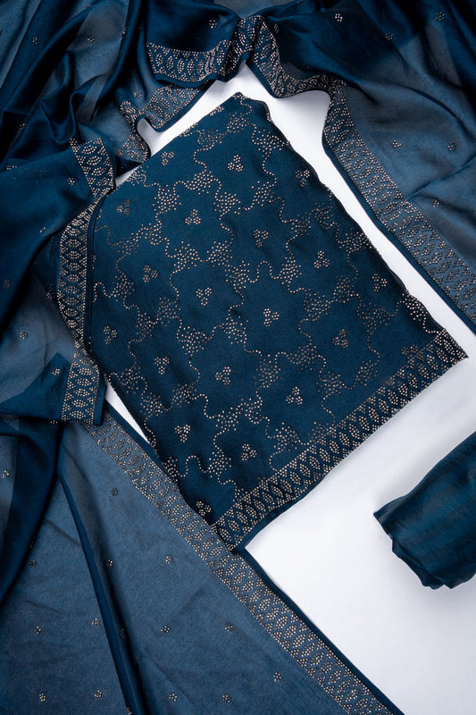 Peacock Organza Unstitched Salwar Suit With Organza Dupatta