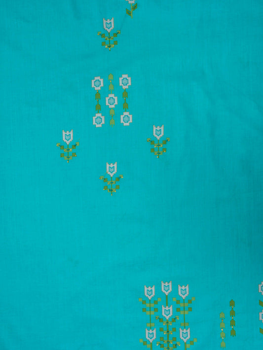 Tea Green Cotton Unstitched Salwar Suit With Cotton Dupatta