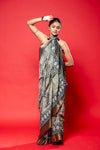 Midnight Blue Dola Silk Saree With Unstitched Blouse