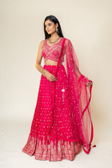 Rani Chinon Lehenga Set With Net Dupatta