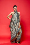 Midnight Blue Dola Silk Saree With Unstitched Blouse