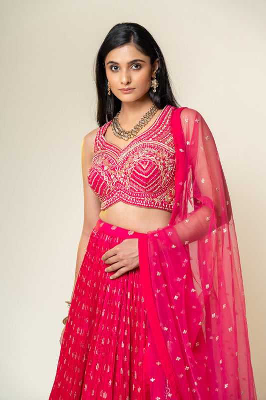 Rani Chinon Lehenga Set With Net Dupatta