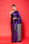 Black Satin Digital Printed Saree With Unstitched Blouse