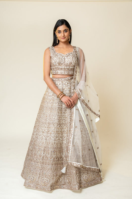 White Net Lehenga Set With Readymade Blouse