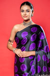 Black Satin Digital Printed Saree With Unstitched Blouse