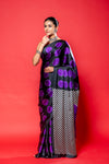 Black Satin Digital Printed Saree With Unstitched Blouse