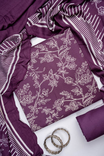 Mauve Pashmina Unstitched Salwar Suit With Pashmina Dupatta