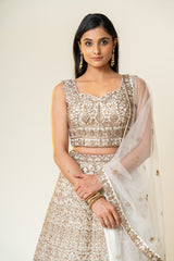 White Net Lehenga Set With Readymade Blouse