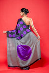 Black Satin Digital Printed Saree With Unstitched Blouse