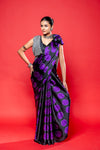 Black Satin Digital Printed Saree With Unstitched Blouse