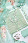 Tea Green Organza Unstitched Salwar Suit With Organza Dupatta