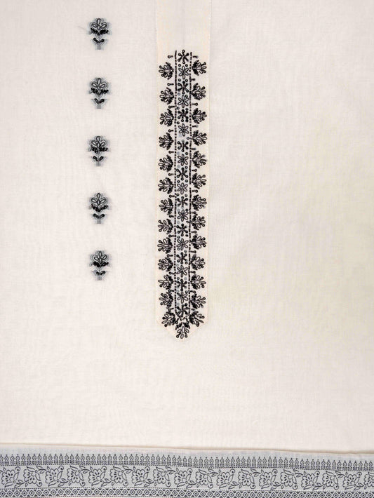 White And Black Cotton Unstitched Salwar Suit With Cotton Dupatta