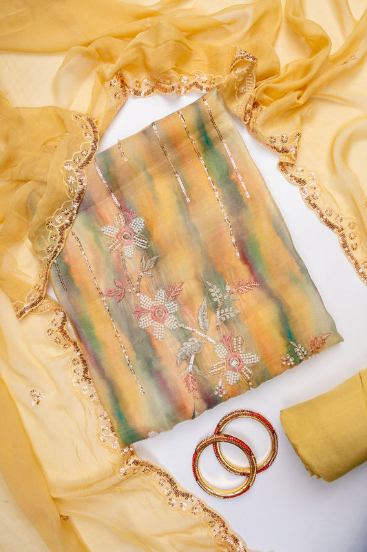 Pista Georgette Unstitched Salwar Suit With Chiffon Dupatta