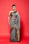 Grey  Silk Printed Saree With Unstitched Blouse