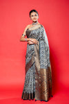 Grey  Silk Printed Saree With Unstitched Blouse