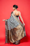 Grey  Silk Printed Saree With Unstitched Blouse