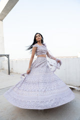 Mauve Net Lehenga Set With Readymade Blouse