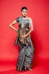Grey  Silk Printed Saree With Unstitched Blouse