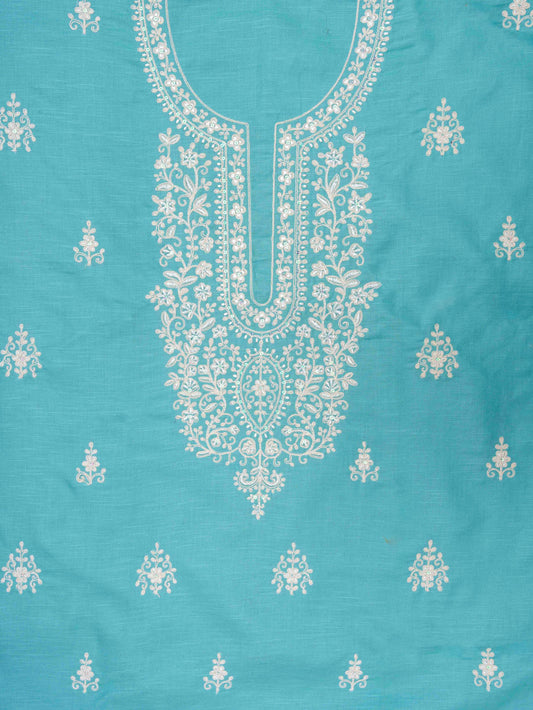 Sky Blue Cotton Unstitched Salwar Suit With Cotton Dupatta