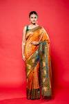 Mehendi Rust South Silk Printed Saree With Unstitched Blouse