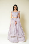 Mauve Net Lehenga Set With Readymade Blouse