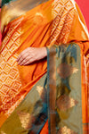 Mehendi Rust South Silk Printed Saree With Unstitched Blouse