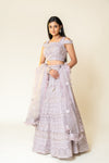 Mauve Net Lehenga Set With Readymade Blouse