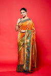 Mehendi Rust South Silk Printed Saree With Unstitched Blouse