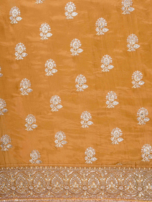 Mustard Organza Unstitched Salwar Suit With Chiffon Dupatta