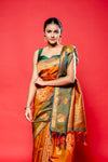 Mehendi Rust South Silk Printed Saree With Unstitched Blouse