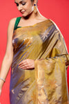 Mehndi South Silk Saree With Unstitched Blouse
