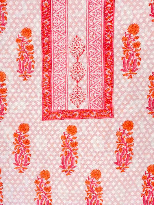 White Coral Cotton Unstitched Salwar Suit With Cotton Dupatta