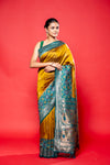 Mustard Rama South Silk Printed Saree With Unstitched Blouse