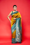 Mustard Rama South Silk Printed Saree With Unstitched Blouse