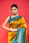 Mustard Rama South Silk Printed Saree With Unstitched Blouse