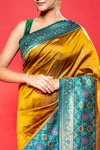 Mustard Rama South Silk Printed Saree With Unstitched Blouse