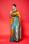 Mustard Rama South Silk Printed Saree With Unstitched Blouse