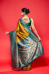 Mustard Rama South Silk Printed Saree With Unstitched Blouse