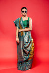 Mustard Rama South Silk Printed Saree With Unstitched Blouse
