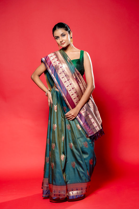 Rama Magenta South Silk Patola Printed Saree With Unstitched Blouse