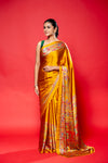 Musturd Satin Digital Printed Saree With Unstitched Blouse