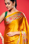 Musturd Satin Digital Printed Saree With Unstitched Blouse