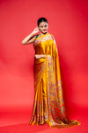 Musturd Satin Digital Printed Saree With Unstitched Blouse