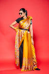 Musturd Satin Digital Printed Saree With Unstitched Blouse