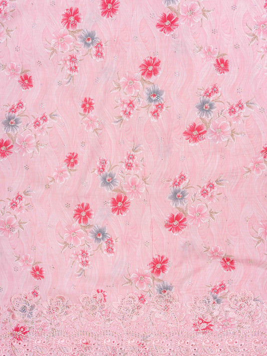 Pink Cotton Unstitched Salwar Suit With Cotton Dupatta